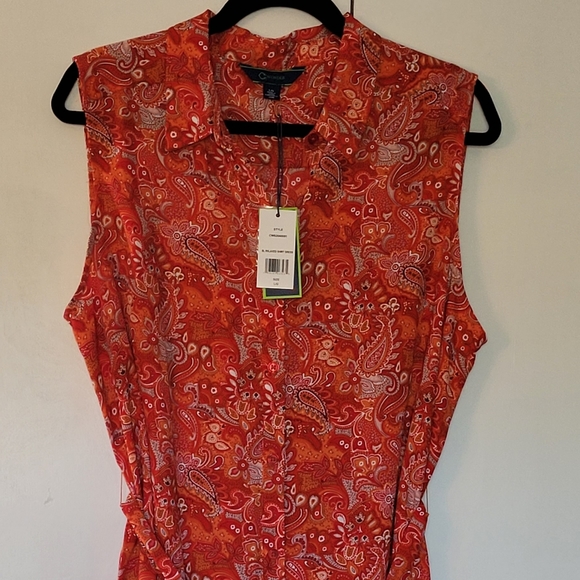 Red Paisley Button Down Shirt Dress - Picture 1 of 6